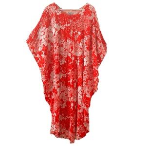 Vintage 70’s Sun Fashions Hawaii Accordion Pleated Caftan Dress Floral Muumuu